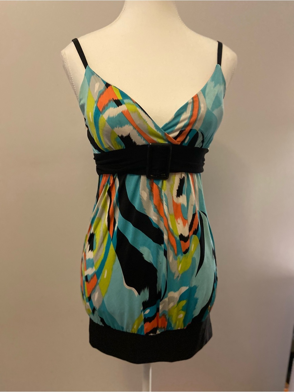 Turquoise Abstract Print Spaghetti Strap Top